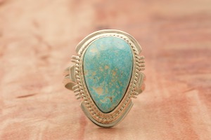 Genuine Kingman Turquoise Sterling Silver Navajo Ring